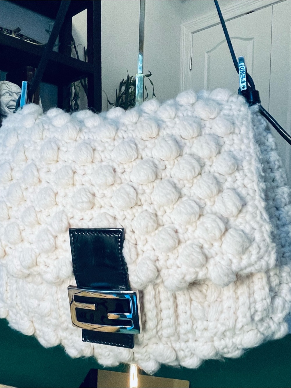 Fendi Vintage Ivory Popcorn Knit Mama Baguette - Picture 2 of 16